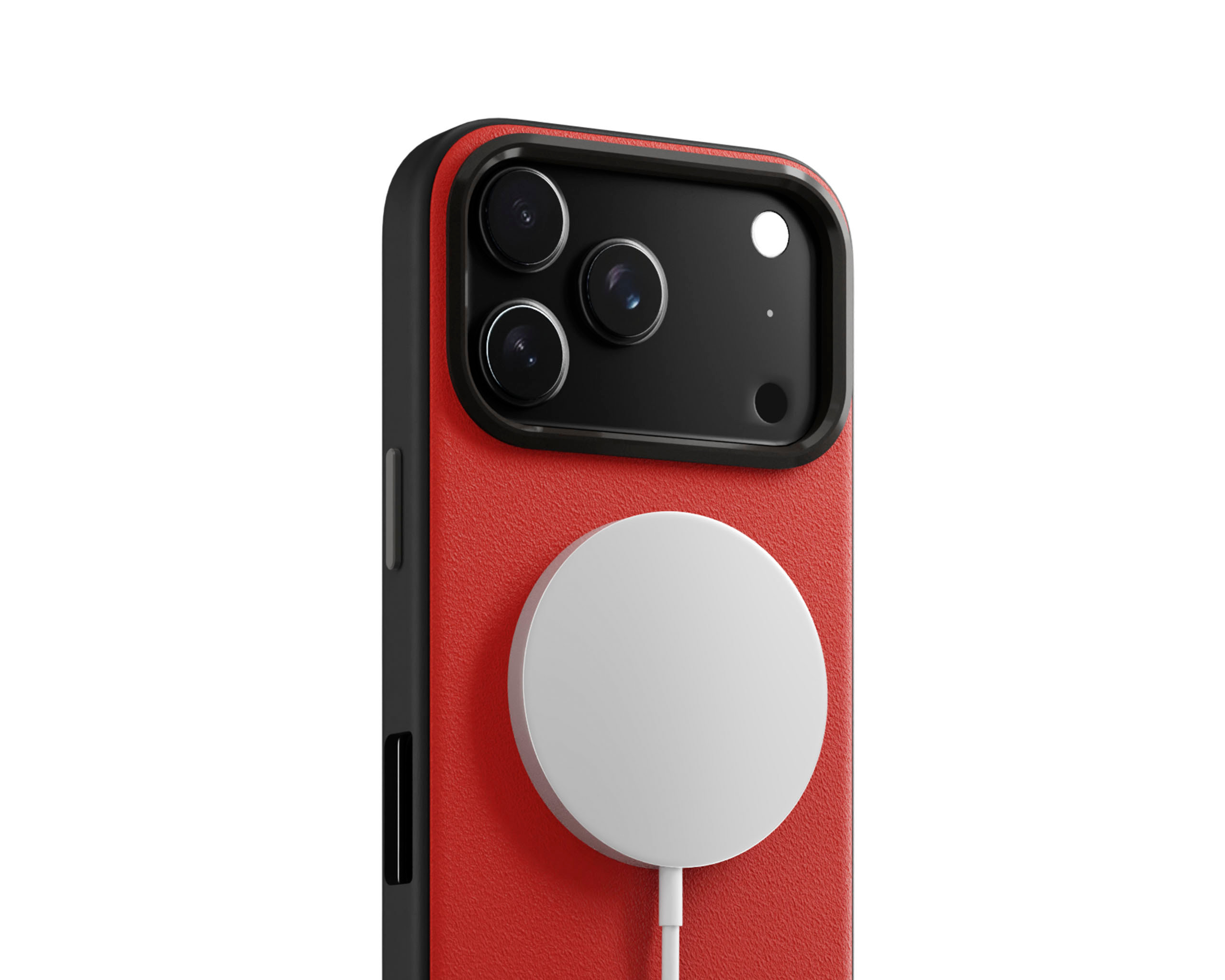 Crimson-Grey Leatherite MagSafe Phone Case Cover for iPhone 17 Pro