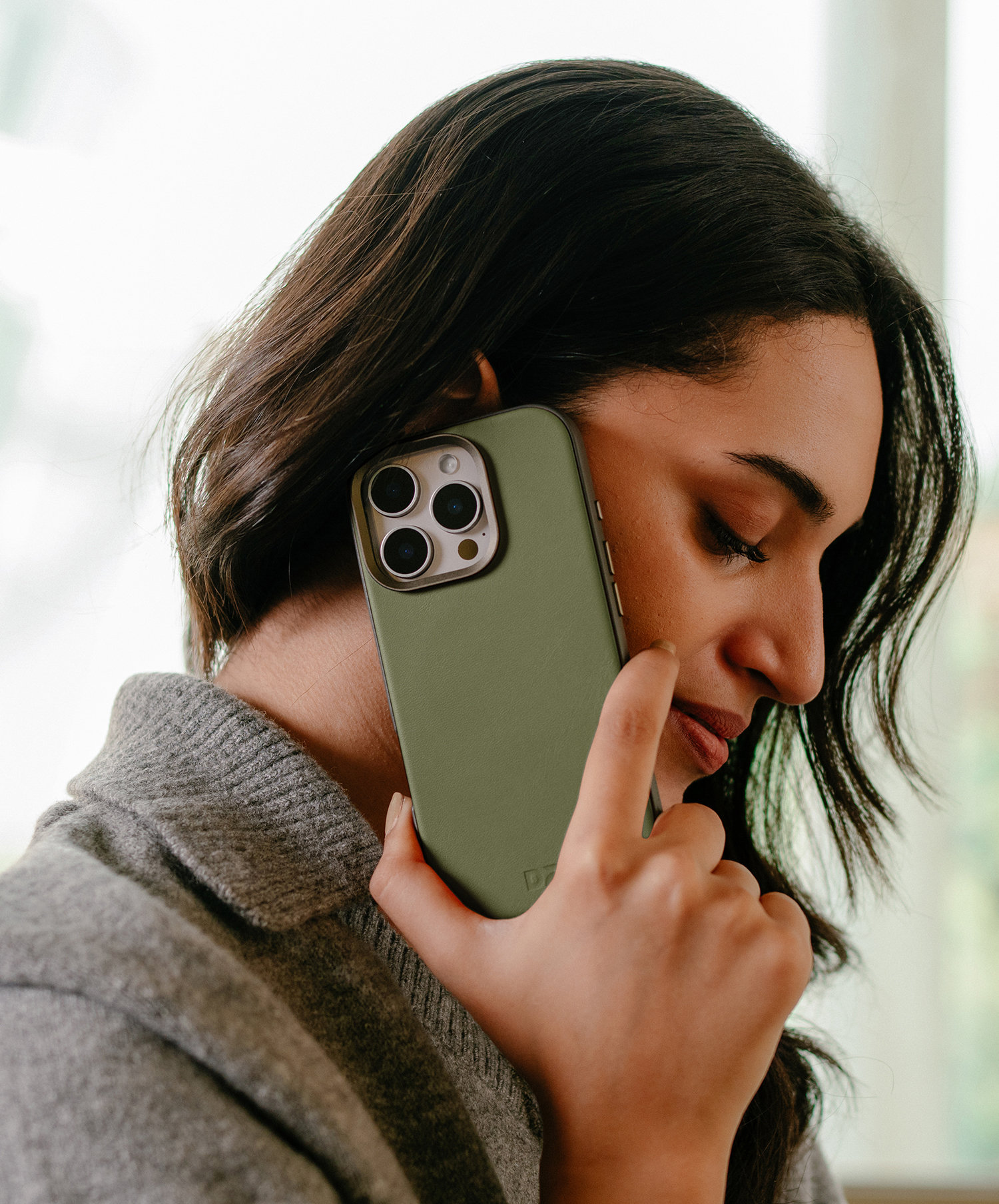 Green-Olive Leatherite MagSafe Phone Case Cover for iPhone 15 Pro