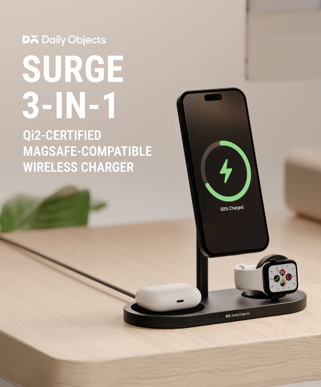SURGE 3-In-1 Qi2-Certified Magsafe-Compatible Wireless Charger