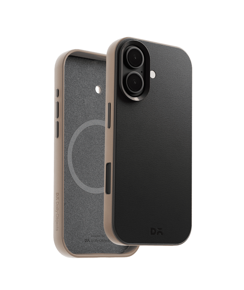 Black-Beige Leatherite MagSafe Phone Case Cover for iPhone 16