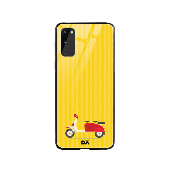 

DailyObjects 3 To Go Scooter Yellow Striped Glass Case Cover For Samsung Galaxy S20