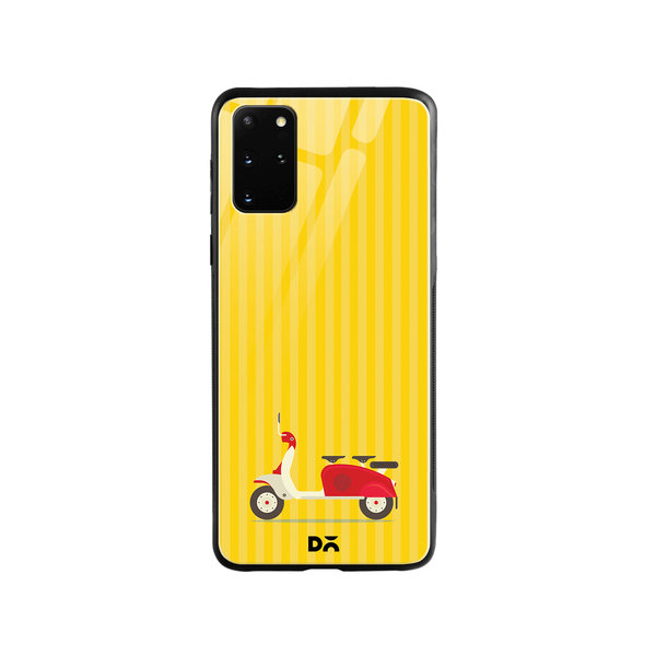 

DailyObjects 3 To Go Scooter Yellow Striped Glass Case Cover For Samsung Galaxy S20 Plus