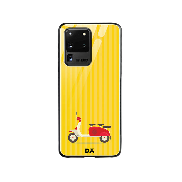 

DailyObjects 3 To Go Scooter Yellow Striped Glass Case Cover For Samsung Galaxy S20 Ultra
