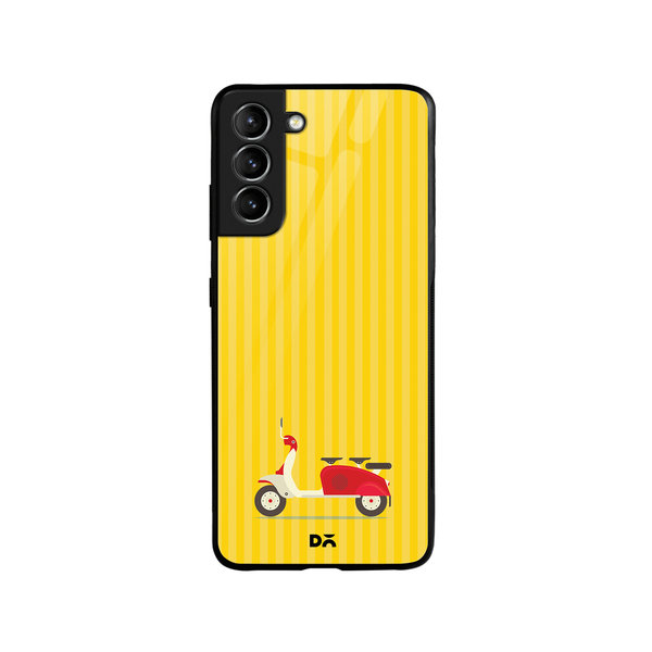 

DailyObjects 3 To Go Scooter Yellow Striped Glass Case Cover For Samsung Galaxy S21