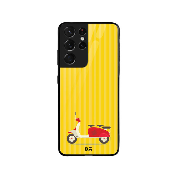 

DailyObjects 3 To Go Scooter Yellow Striped Glass Case Cover For Samsung Galaxy S21 Ultra