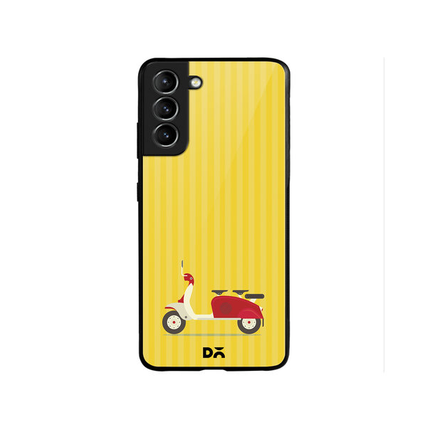 

DailyObjects 3 To Go Scooter Yellow Striped Glass Case Cover For Samsung Galaxy S22 Plus