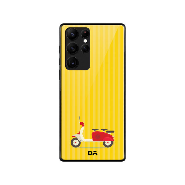 

DailyObjects 3 To Go Scooter Yellow Striped Glass Case Cover For Samsung Galaxy S22 Ultra
