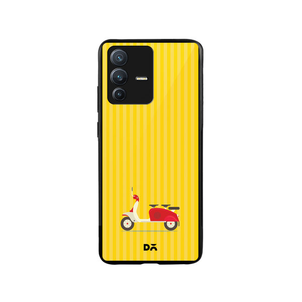 

DailyObjects 3 To Go Scooter Yellow Striped Glass Case Cover For Vivo V23 Pro