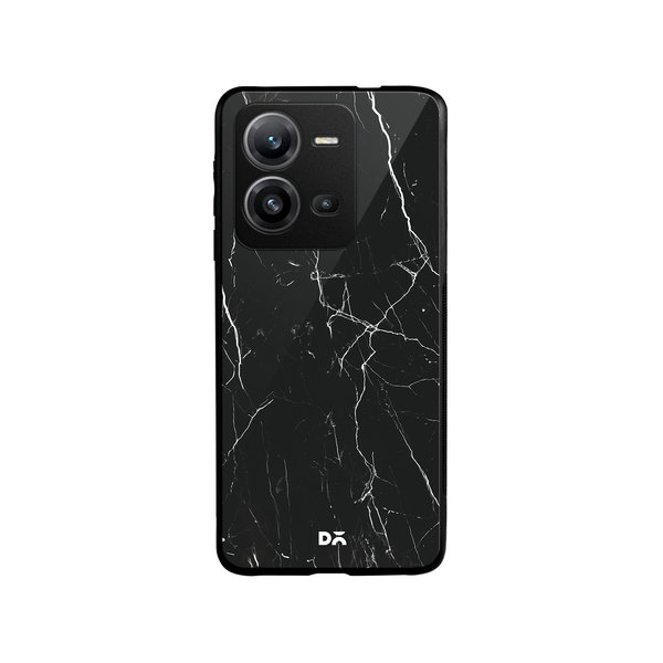 

DailyObjects Black Marble Glass Case Cover For Vivo V25