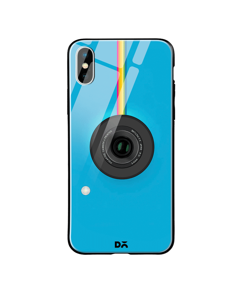 DailyObjects Blue Polaroid Camera Glass Case Cover For iPhone X