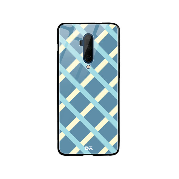 

DailyObjects Blueberrry Diagonal Checks Glass Case Cover For OnePlus 7T Pro