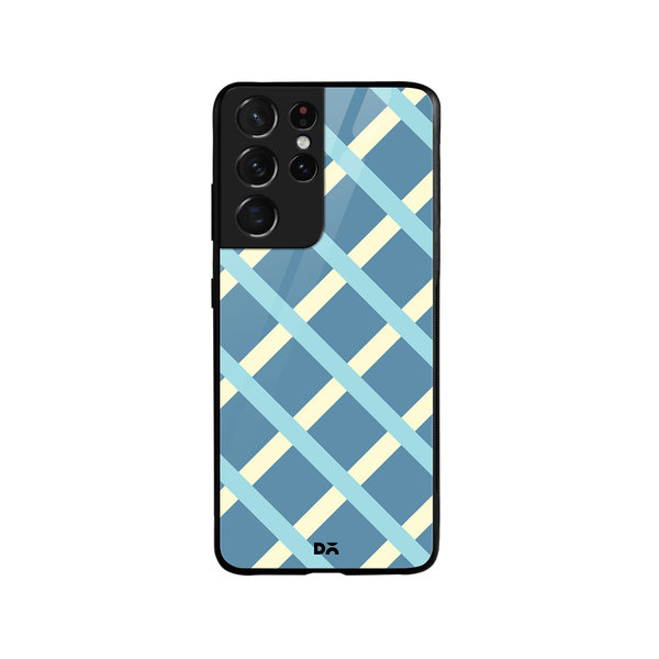 

DailyObjects Blueberrry Diagonal Checks Glass Case Cover For Samsung Galaxy S21 Ultra