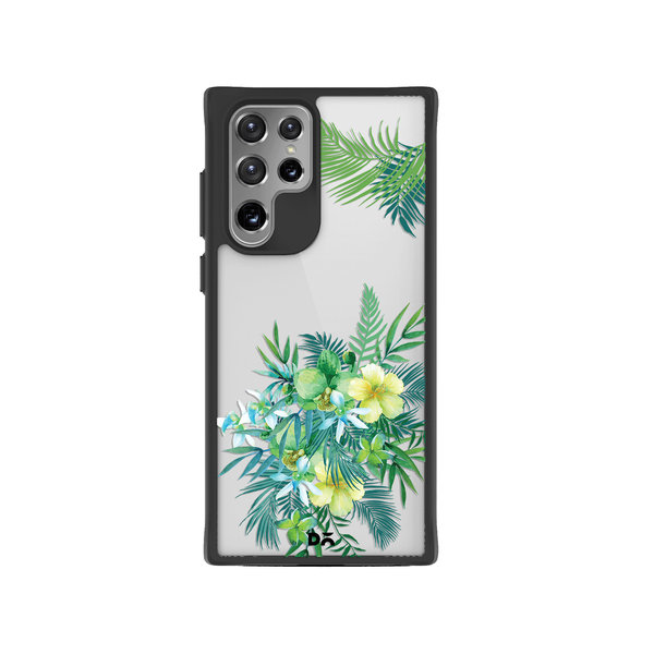 

DailyObjects Clear Ferns & Flowers Black Hybrid Clear Case Cover For Samsung Galaxy S22 Ultra