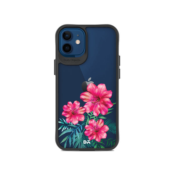 

DailyObjects Clear Hibiscus Black Hybrid Clear Case Cover For iPhone 12