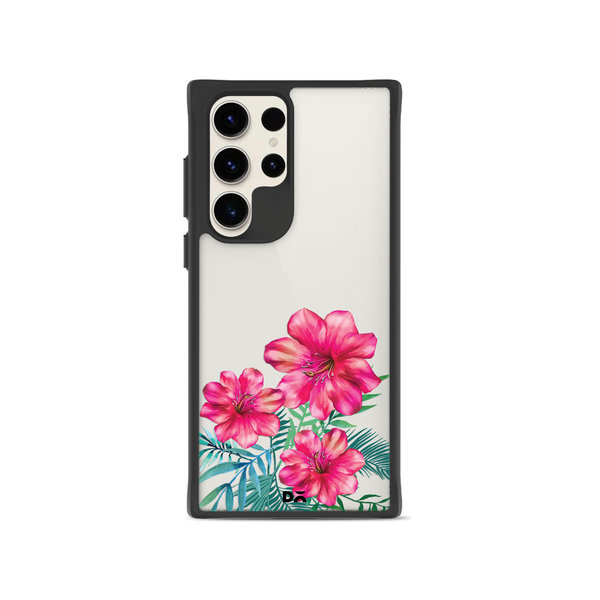 DailyObjects Clear Hibiscus Black Hybrid Clear Case Cover For Samsung Galaxy S23 Ultra