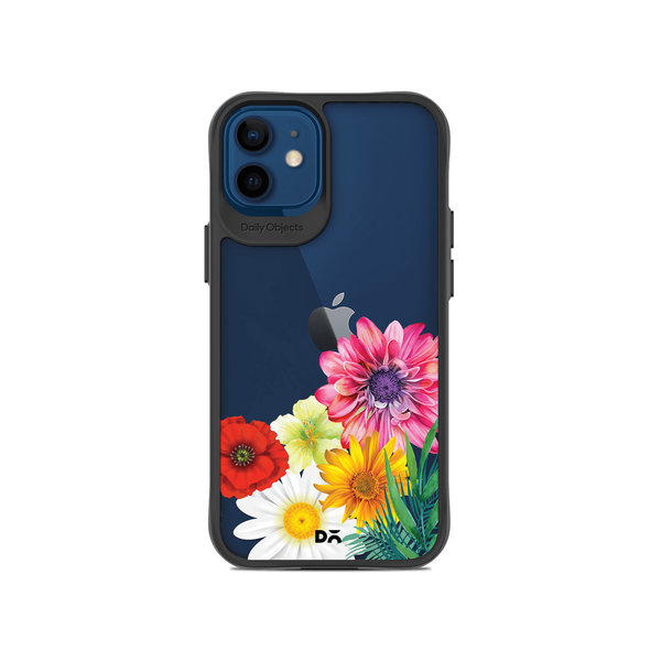

DailyObjects Clear Pink & Yellow Flowers Black Hybrid Clear Case Cover For iPhone 12
