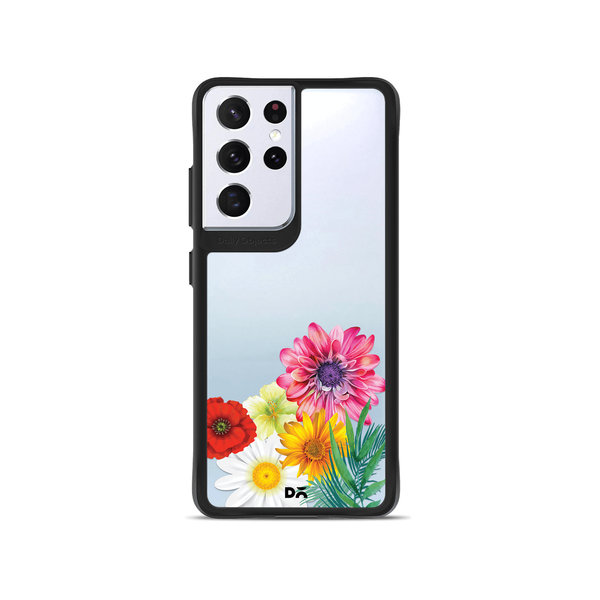 

DailyObjects Clear Pink & Yellow Flowers Black Hybrid Clear Case Cover For Samsung Galaxy S21 Ultra