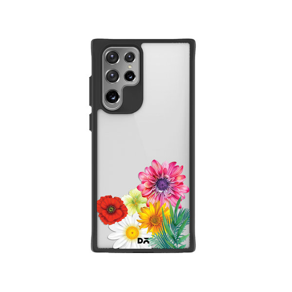 

DailyObjects Clear Pink & Yellow Flowers Black Hybrid Clear Case Cover For Samsung Galaxy S22 Ultra