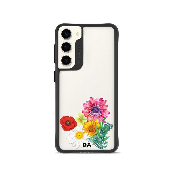 DailyObjects Clear Pink & Yellow Flowers Black Hybrid Clear Case Cover For Samsung Galaxy S23