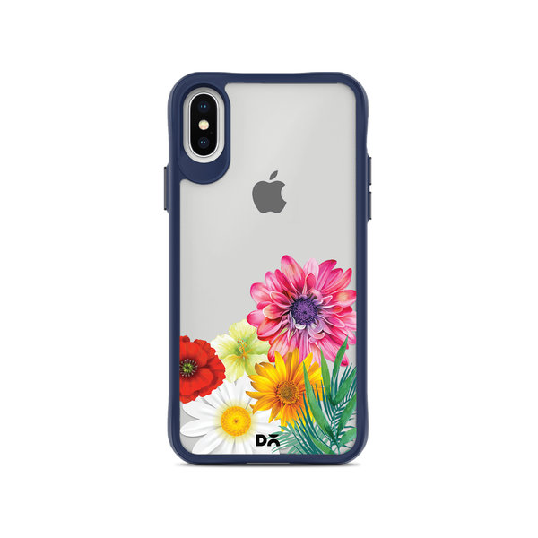 

DailyObjects Clear Pink & Yellow Flowers Blue Hybrid Clear Case Cover For iPhone XS
