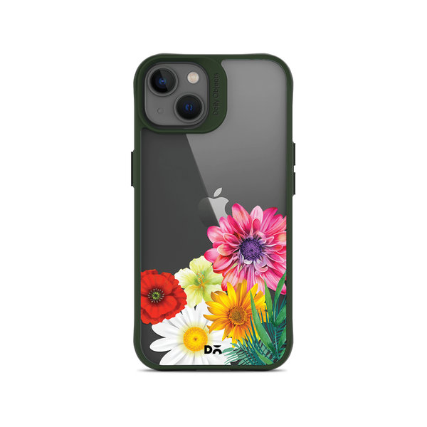 

DailyObjects Clear Pink & Yellow Flowers Green Hybrid Clear Case Cover For iPhone 13 Mini