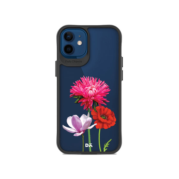 

DailyObjects Clear Pink Red & White Flowers Black Hybrid Clear Case Cover For iPhone 12