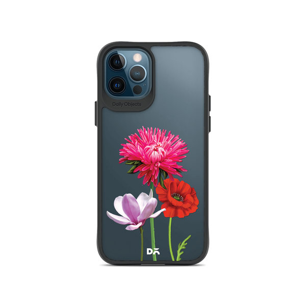 

DailyObjects Clear Pink Red & White Flowers Black Hybrid Clear Case Cover For iPhone 12 Pro