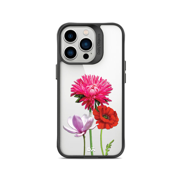 

DailyObjects Clear Pink Red & White Flowers Black Hybrid Clear Case Cover For iPhone 13 Pro Max