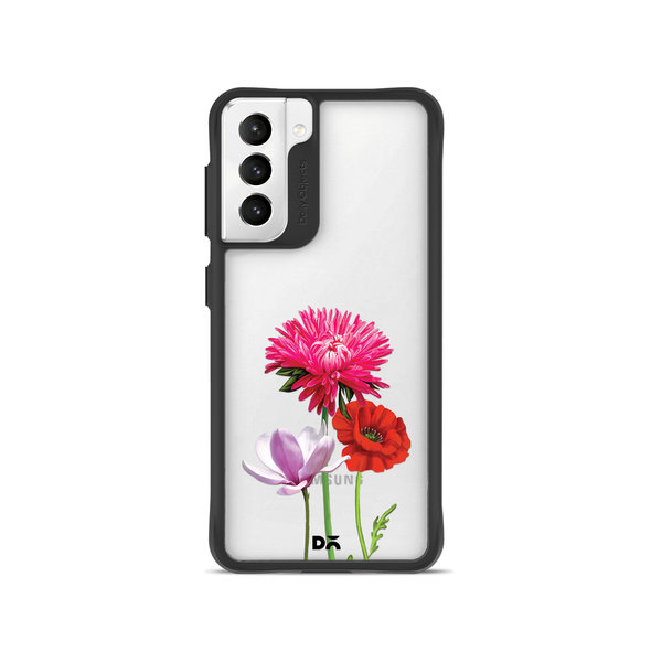 

DailyObjects Clear Pink Red & White Flowers Black Hybrid Clear Case Cover For Samsung Galaxy S22