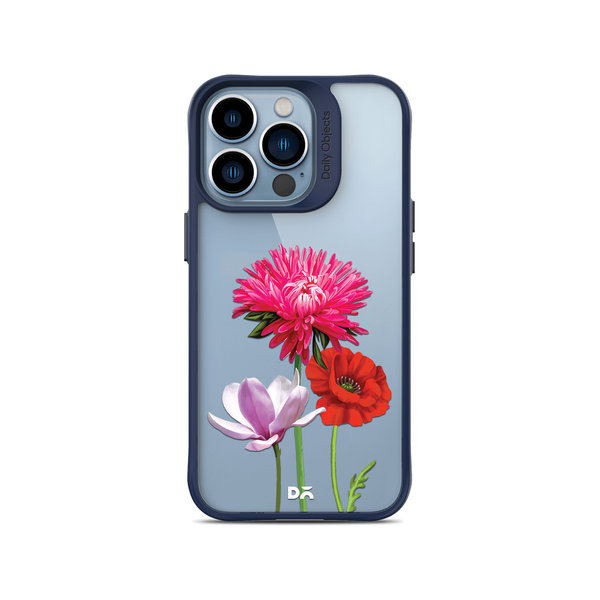 

DailyObjects Clear Pink Red & White Flowers Blue Hybrid Clear Case Cover For iPhone 13 Pro Max