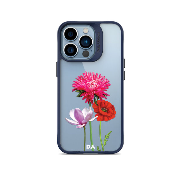 

DailyObjects Clear Pink Red & White Flowers Blue Hybrid Clear Case Cover For iPhone 14 Pro