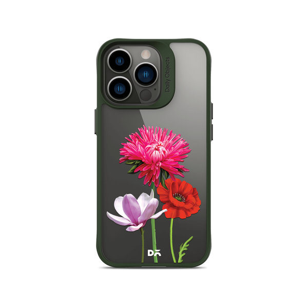 

DailyObjects Clear Pink Red & White Flowers Green Hybrid Clear Case Cover For iPhone 13 Pro Max
