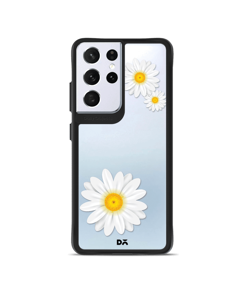 Clear Three White Daisies Black Hybrid Clear Case Cover For Samsung Galaxy  S21 Ultra