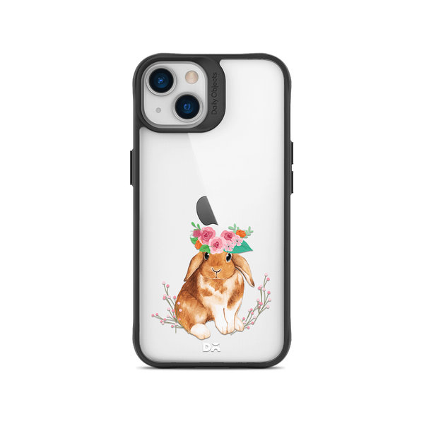 

DailyObjects Flower Bunny Black Hybrid Clear Case Cover For iPhone 13