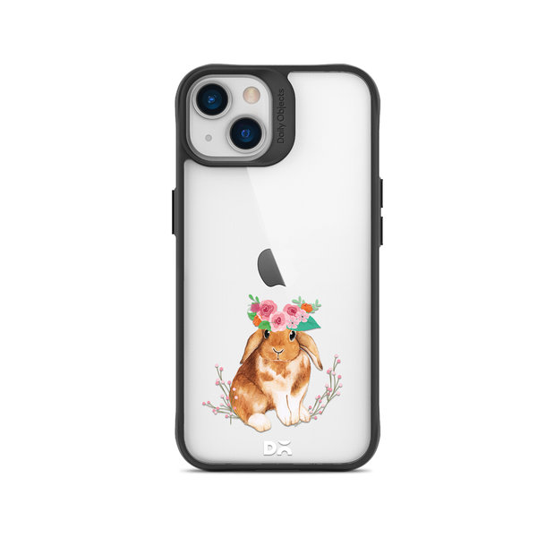 

DailyObjects Flower Bunny Black Hybrid Clear Case Cover For iPhone 15 Plus