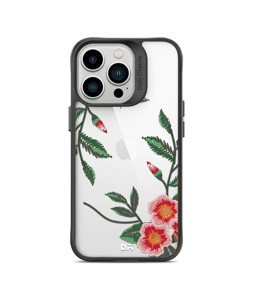 DailyObjects Flower Embroidery Black Hybrid Clear Case Cover For