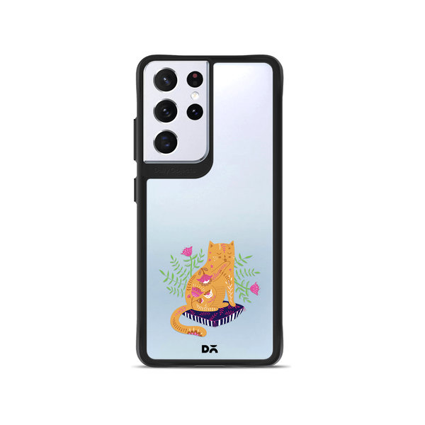 

DailyObjects Happy Kitty Black Hybrid Clear Case Cover For Samsung Galaxy S21 Ultra