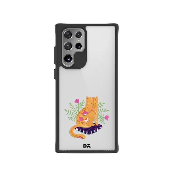 

DailyObjects Happy Kitty Black Hybrid Clear Case Cover For Samsung Galaxy S22 Ultra
