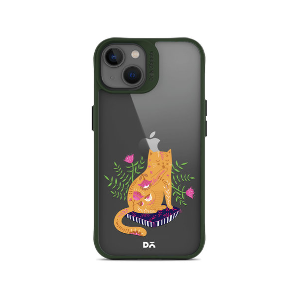 

DailyObjects Happy Kitty Green Hybrid Clear Case Cover For iPhone 13 Mini