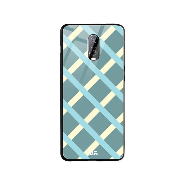 

DailyObjects Light teal Diagonal Checks Glass Case Cover For OnePlus 7