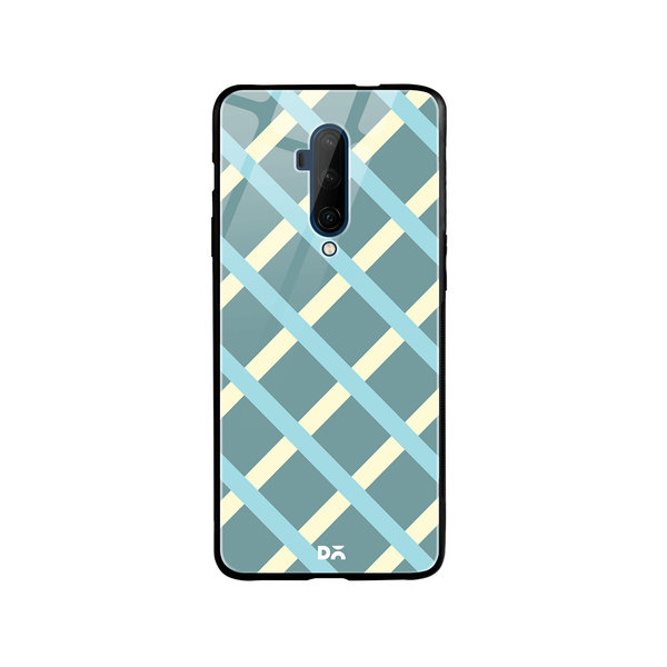 

DailyObjects Light teal Diagonal Checks Glass Case Cover For OnePlus 7T Pro