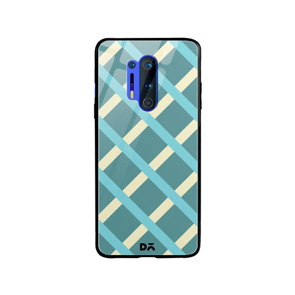 

DailyObjects Light teal Diagonal Checks Glass Case Cover For OnePlus 8 Pro