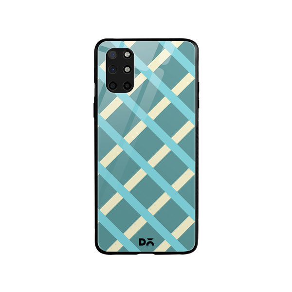 

DailyObjects Light teal Diagonal Checks Glass Case Cover For OnePlus 8T