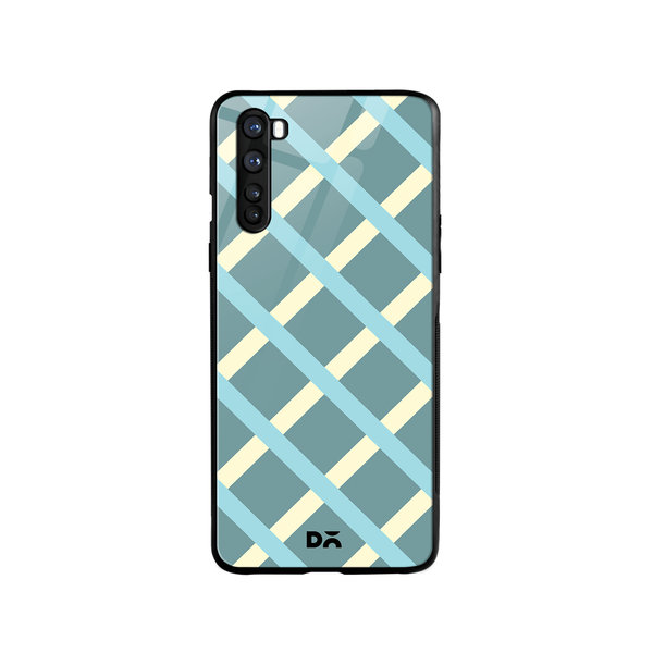 

DailyObjects Light teal Diagonal Checks Glass Case Cover For OnePlus Nord