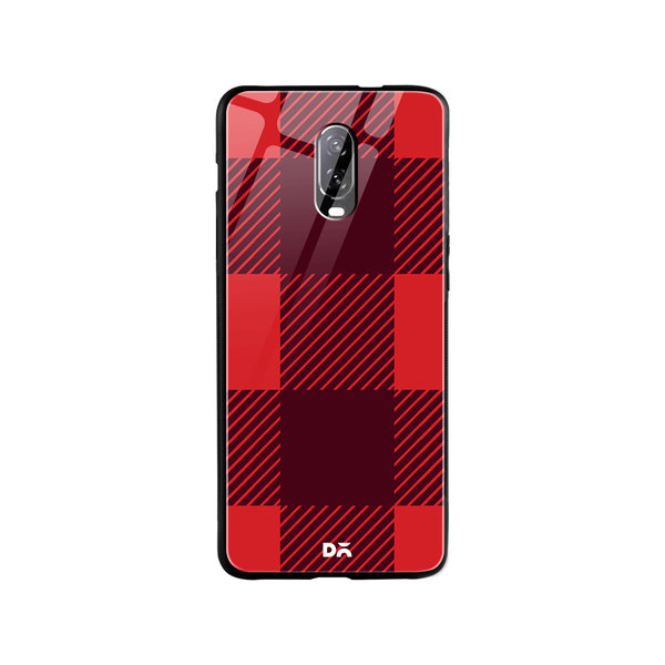 

DailyObjects Maroon Monochrome Checks Glass Case Cover For OnePlus 7
