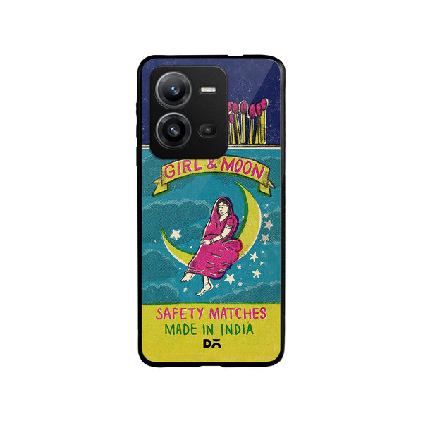 

DailyObjects Moon Girl Matchbox Glass Case Cover For Vivo V25