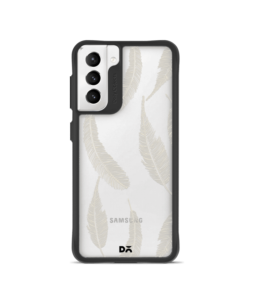 Off White Feathers Black Hybrid Clear Case Cover For Samsung Galaxy S22 Plus