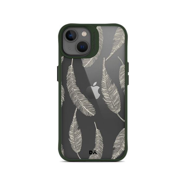 

DailyObjects Off White Feathers Green Hybrid Clear Case Cover For iPhone 13 Mini