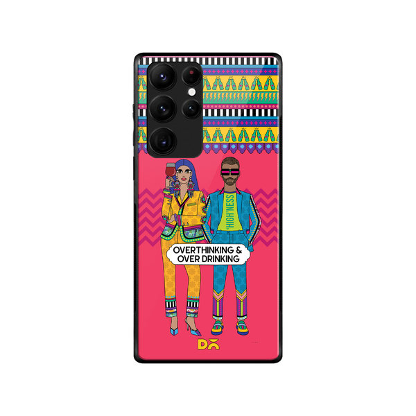

DailyObjects Overthinking & Overdrinking Glass Case Cover For Samsung Galaxy S22 Ultra