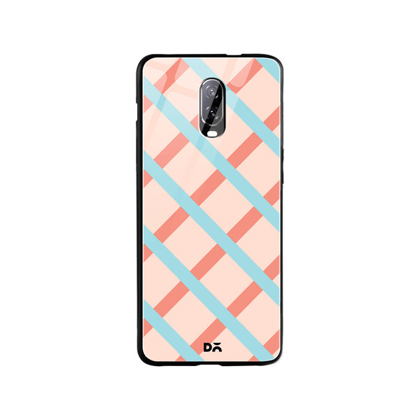 

DailyObjects Pastel Peach Diagonal Checks Glass Case Cover For OnePlus 7